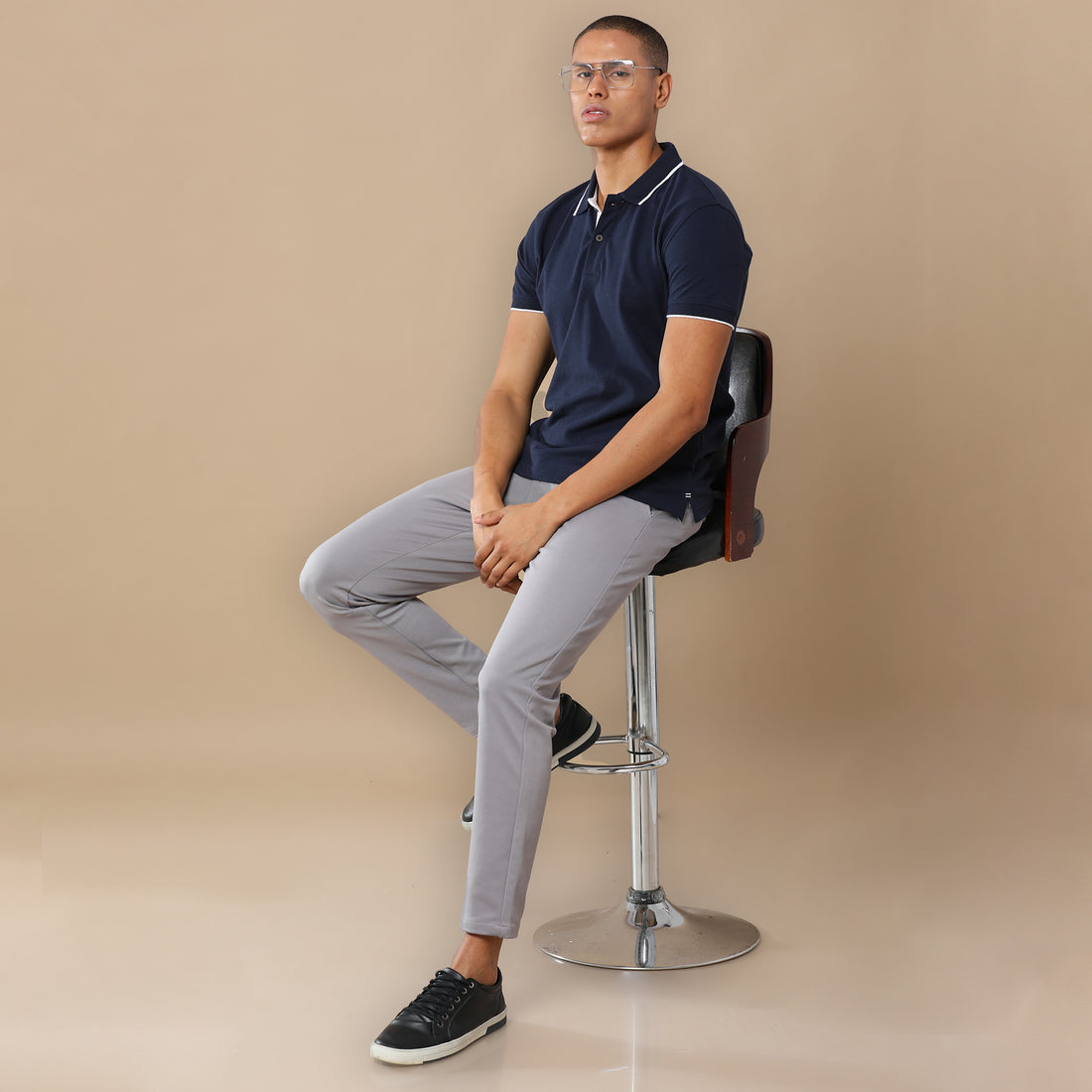 Sustainable Midnight Navy Blue Premium Polo T-Shirt with White Tipping