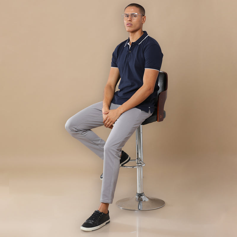 Sustainable Midnight Navy Blue Premium Polo T-Shirt with White Tipping