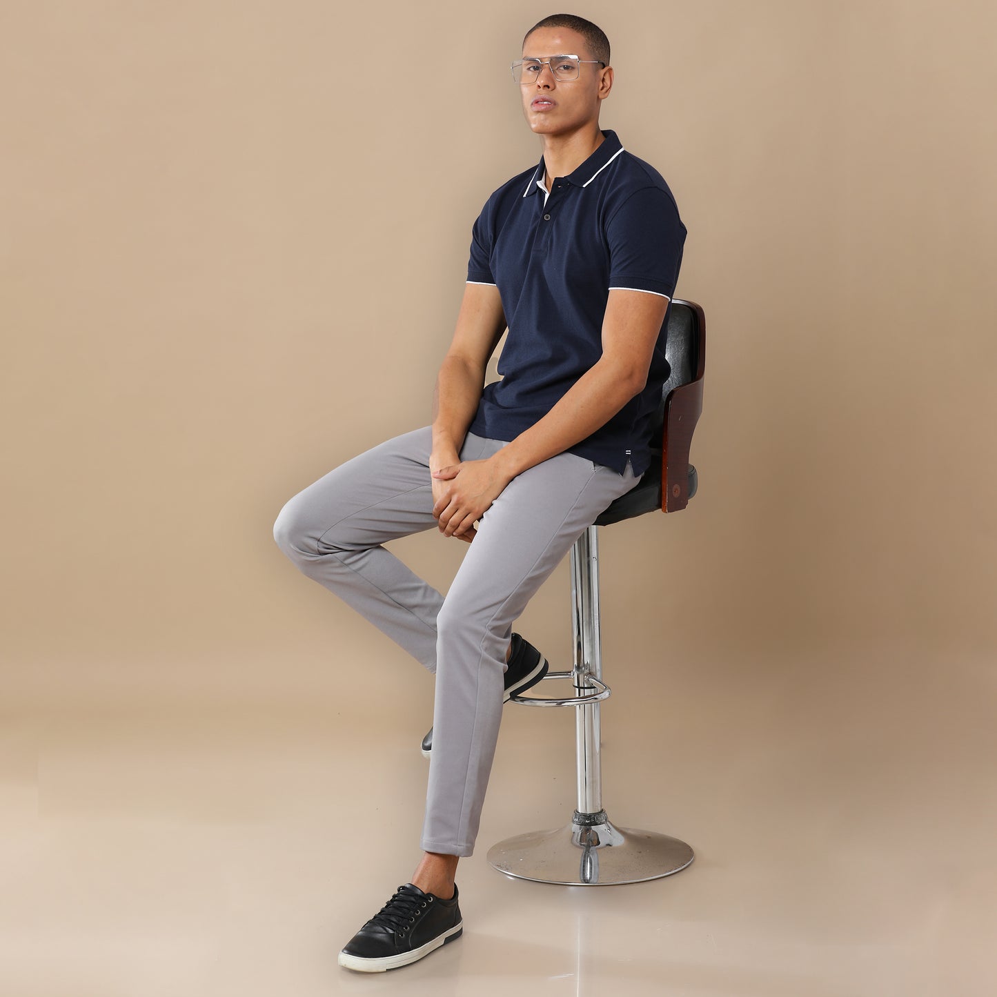 Sustainable Midnight Navy Blue Premium Polo T-Shirt with White Tipping