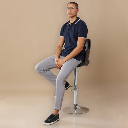 Sustainable Midnight Navy Blue Premium Polo T-Shirt with White Tipping