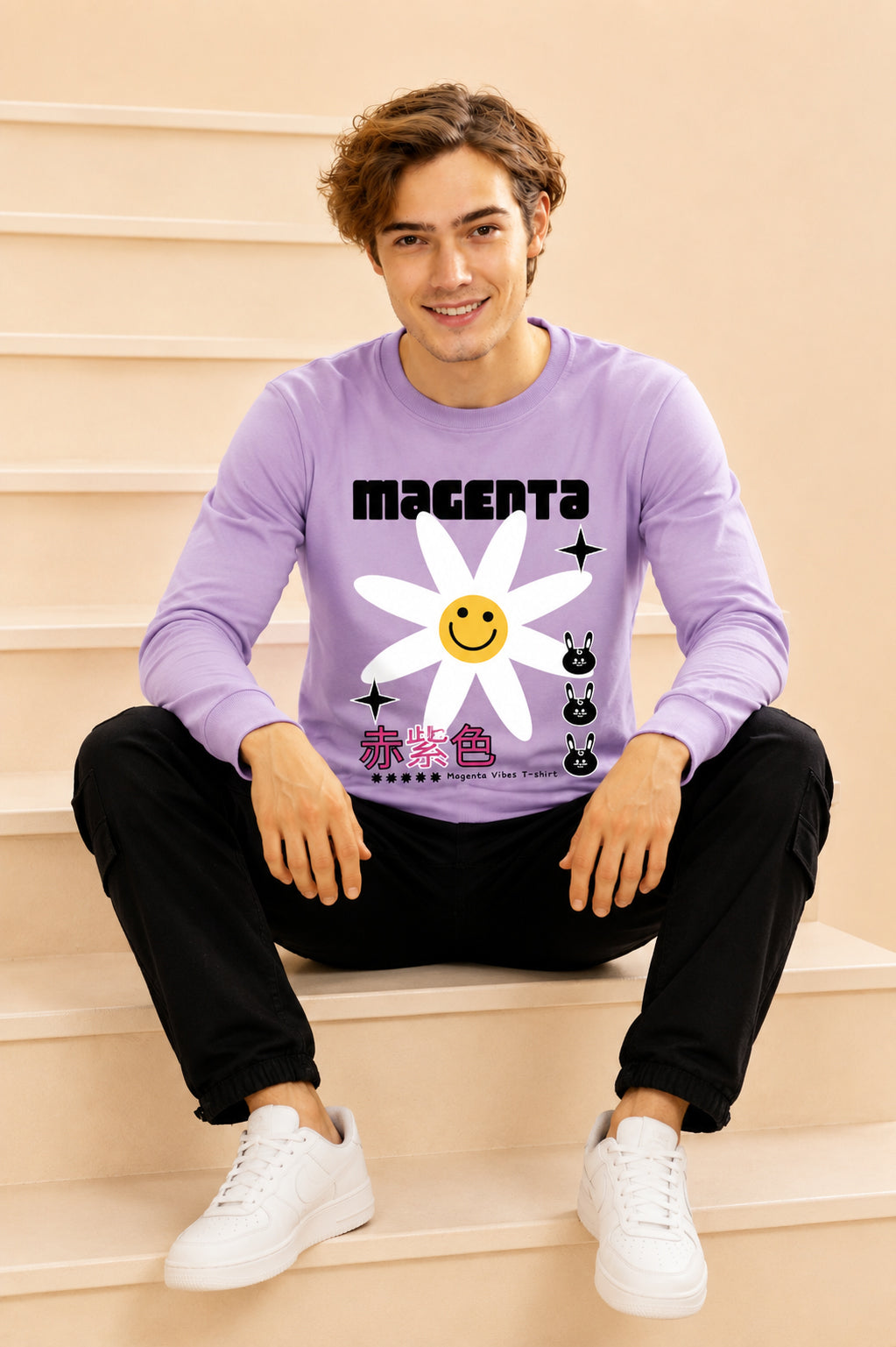 Magenta Printed Men’s Full Sleeve Premium Pure Cotton Sweatshirt