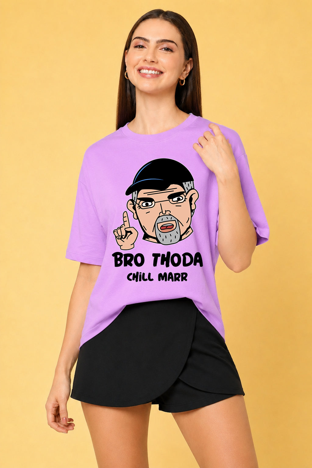 Bro Thoda Chill Kar Printed Oversized Baggy Loose Fit T-Shirt