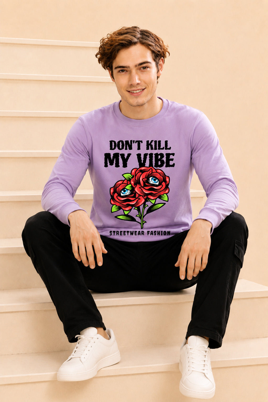 Don't Kill My Vibe Printed Men’s Full Sleeve Premium Pure Cotton Sweatshirt