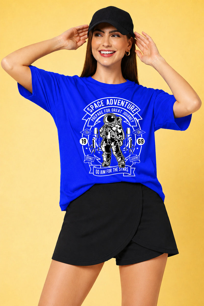 Space Adventure Printed Oversized Baggy Loose Fit T-Shirt