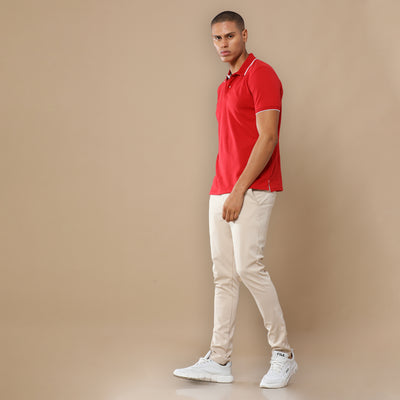 Sustainable Heather Red Men’s Premium Polo T-Shirt with White Tipping | Eco-Friendly Casual Wear