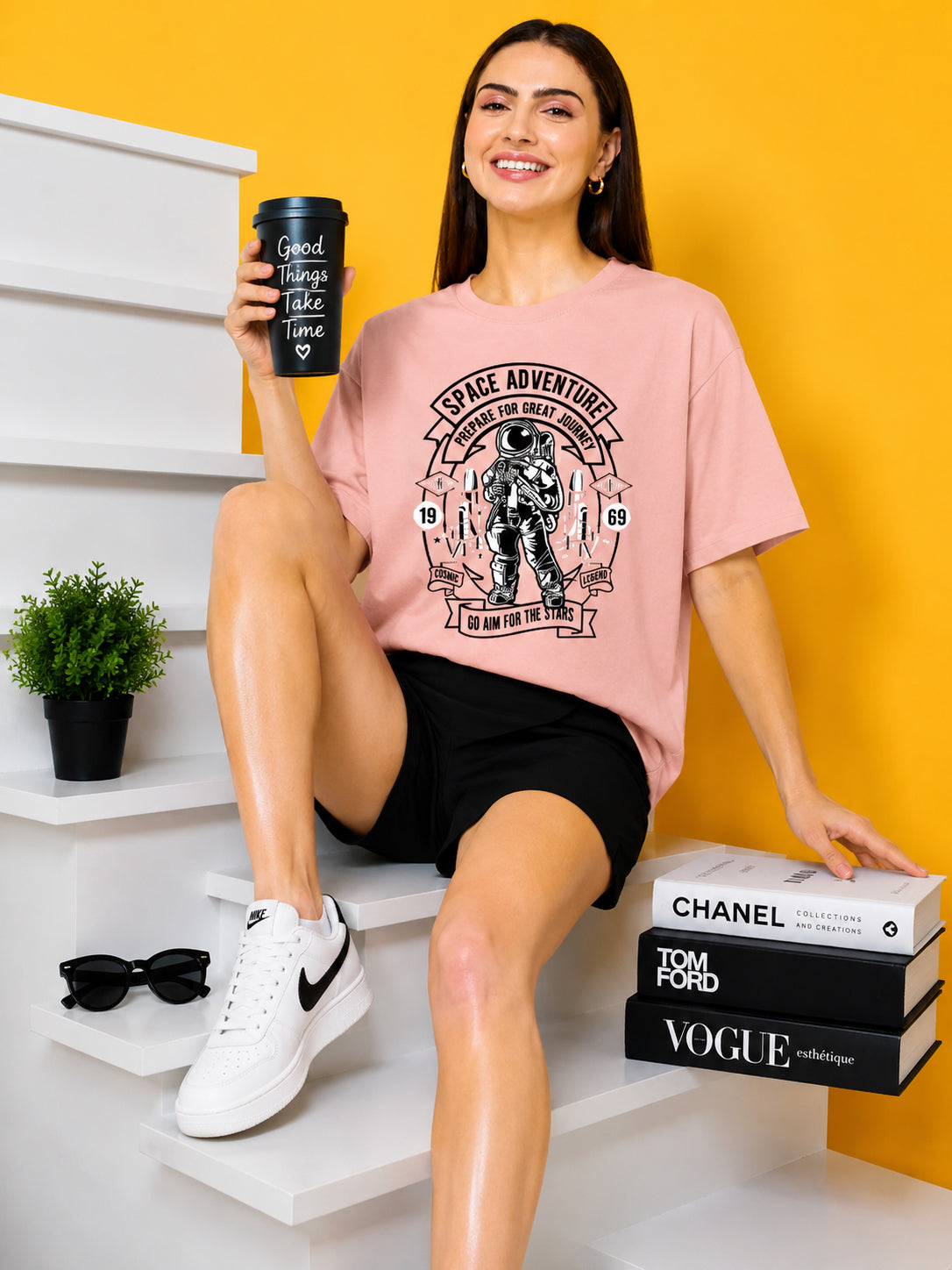 Space Adventure Printed Oversized Baggy Loose Fit T-Shirt