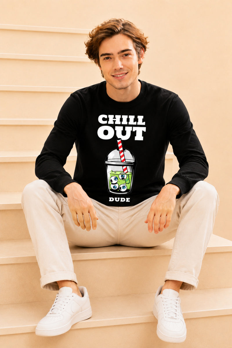 Chill Out Dude Printed Men’s Full Sleeve Premium Pure Cotton Sweatshirt