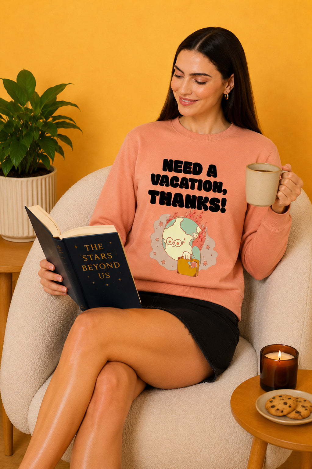 Need A Vacation Thanks Printed Women’s Cozy & Stylish Full Sleeve Pastel Colour Sweatshirt