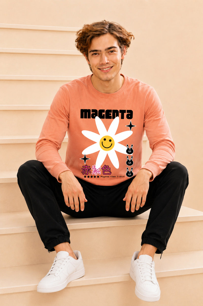 Magenta Printed Men’s Full Sleeve Premium Pure Cotton Sweatshirt