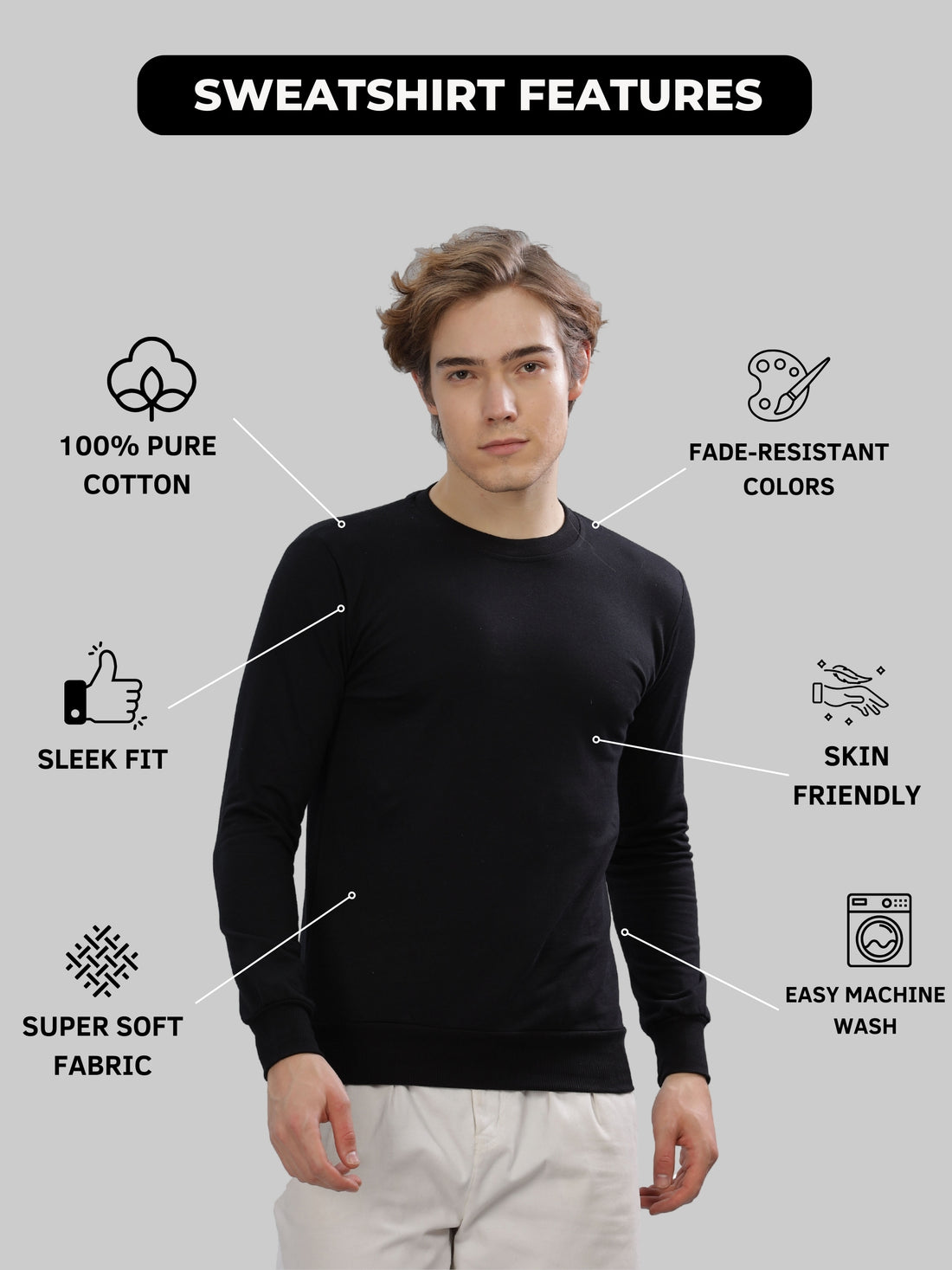 Men’s Solid Stylish Look Full Sleeve Premium Comfort Sweatshirt