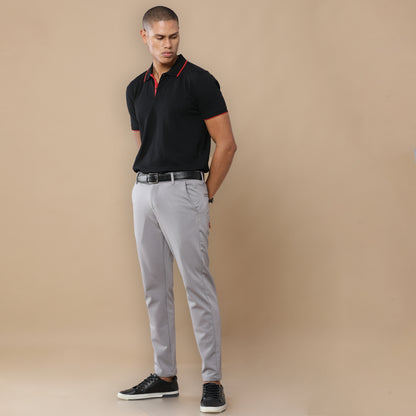 Men’s Sustainable Classic Black Polo T-Shirt with Red Tipping