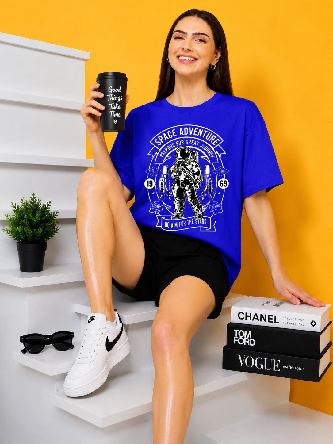 Space Adventure Printed Oversized Baggy Loose Fit T-Shirt