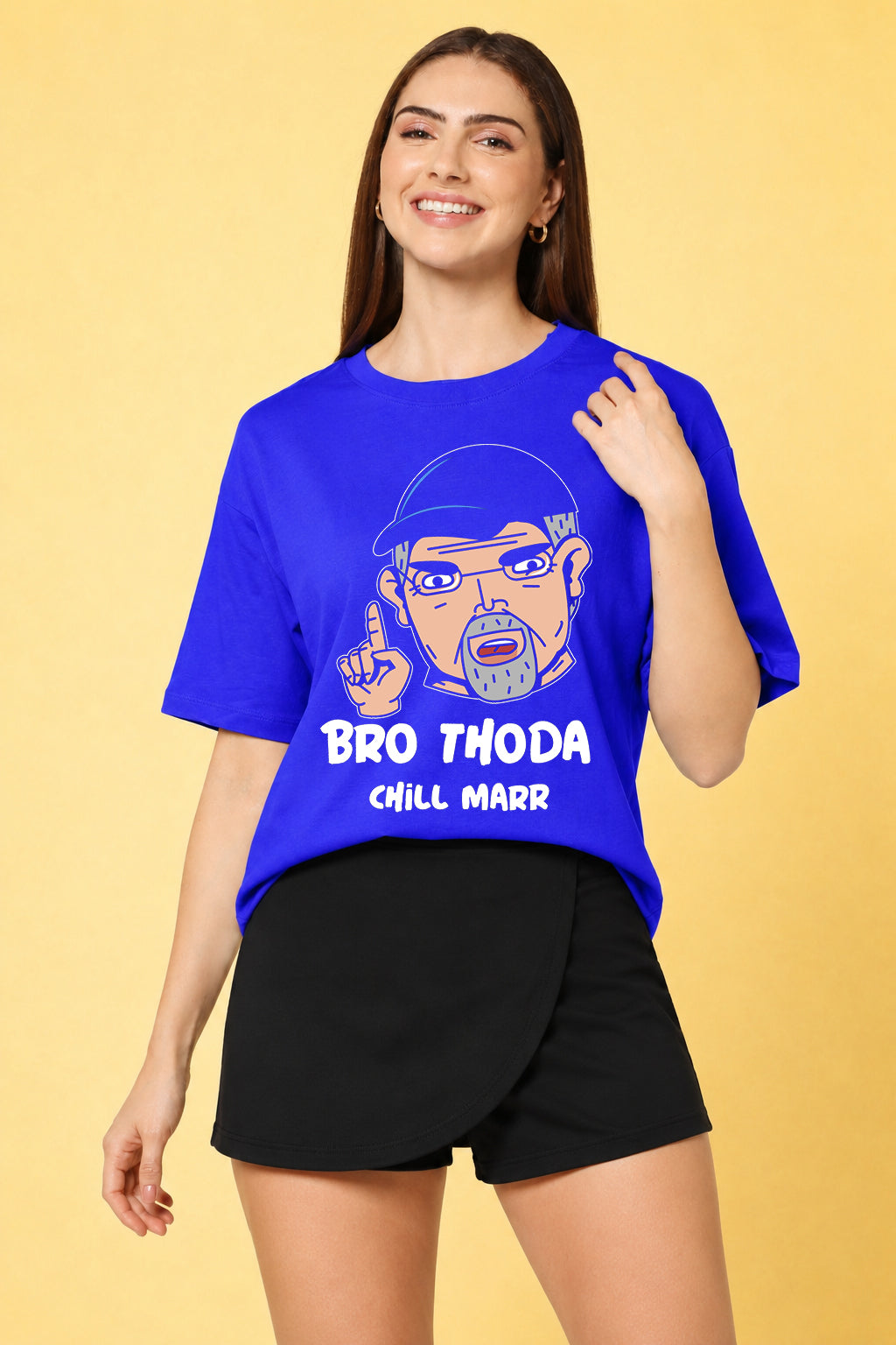 Bro Thoda Chill Kar Printed Oversized Baggy Loose Fit T-Shirt