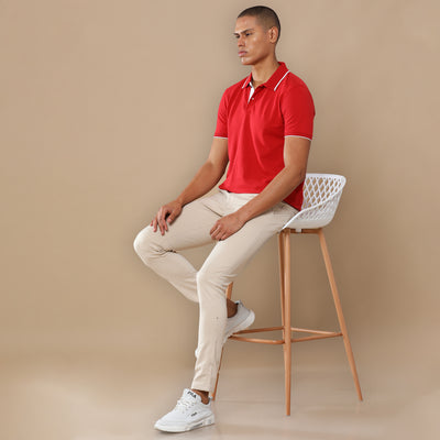Sustainable Heather Red Men’s Premium Polo T-Shirt with White Tipping | Eco-Friendly Casual Wear