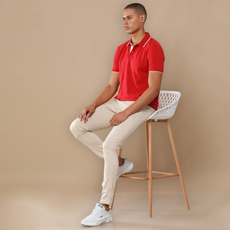 Sustainable Heather Red Men’s Premium Polo T-Shirt with White Tipping | Eco-Friendly Casual Wear