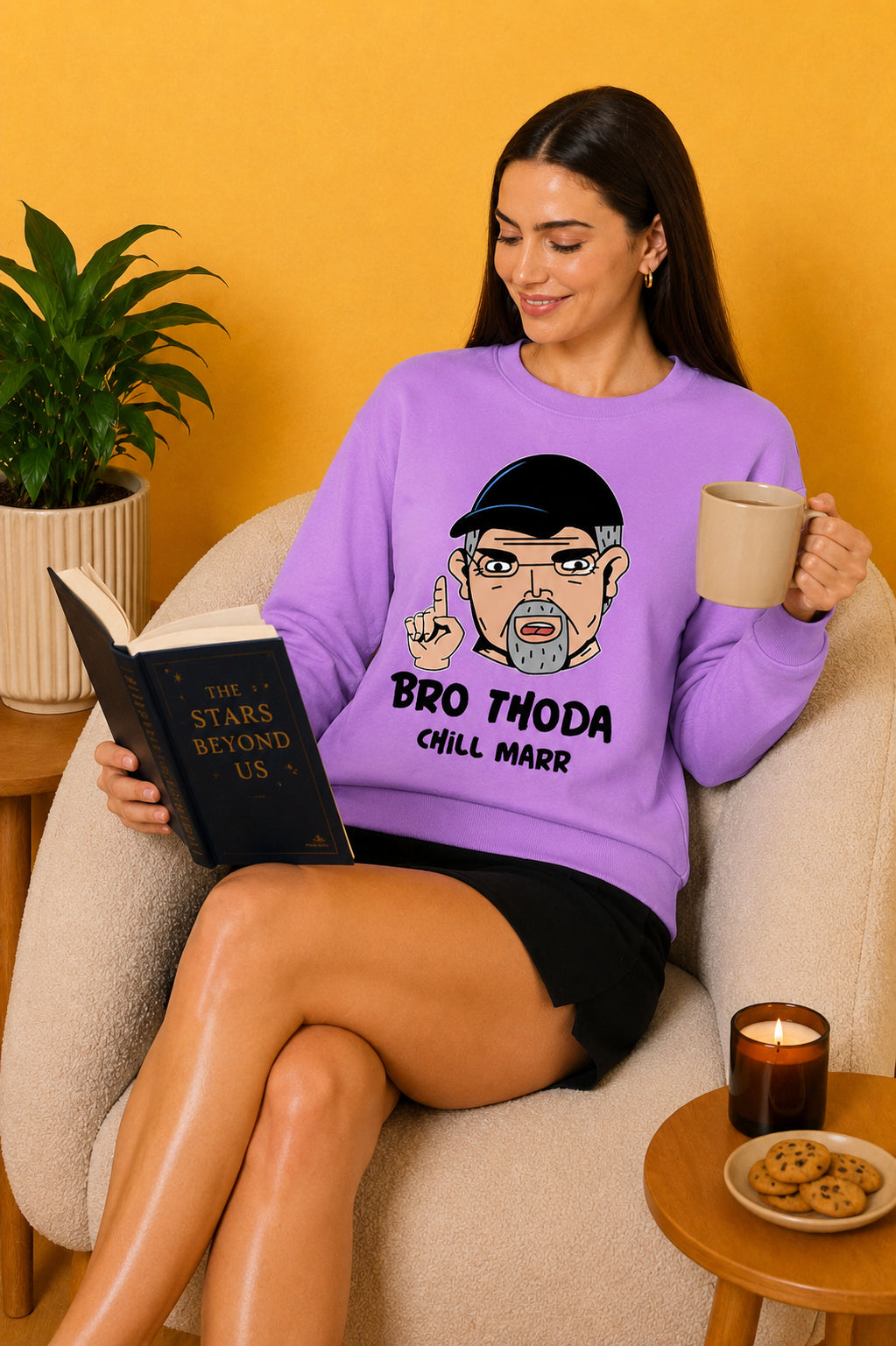 Bro Thoda Chill Kar Printed Women’s Cozy & Stylish Full Sleeve Pastel Colour Sweatshirt