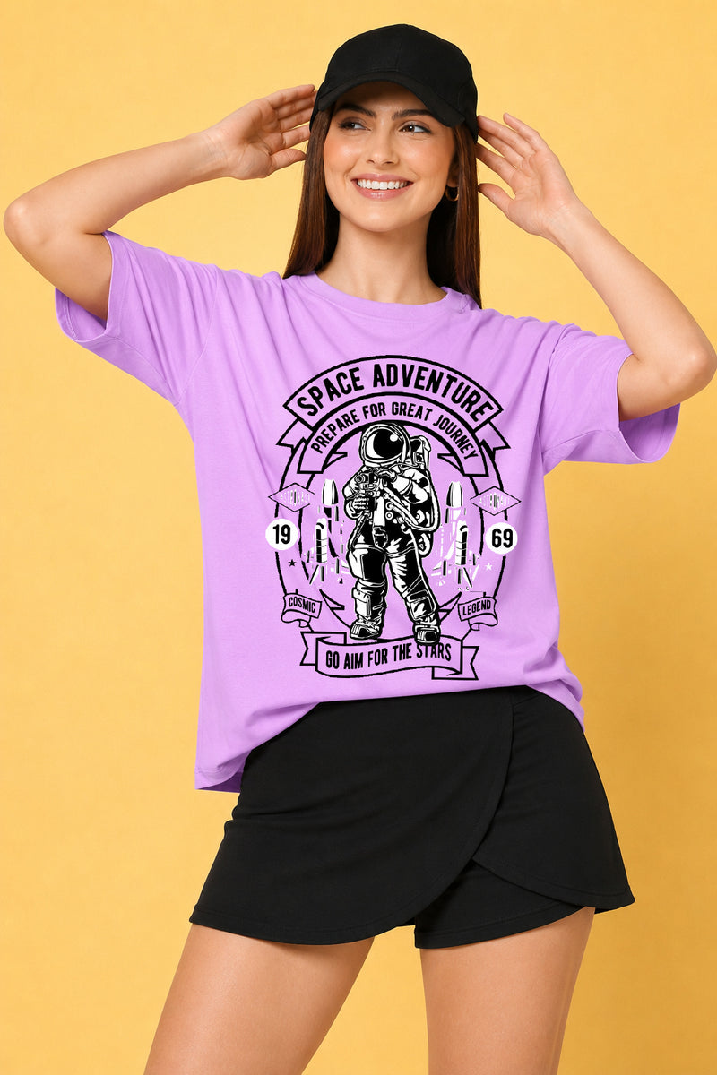 Space Adventure Printed Oversized Baggy Loose Fit T-Shirt
