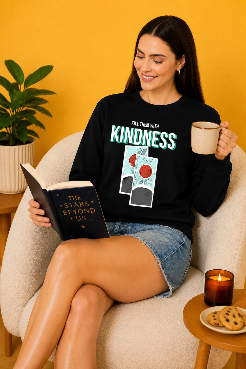 Kill Them Kindness Printed Women’s Cozy & Stylish Full Sleeve Pastel Colour Sweatshirt