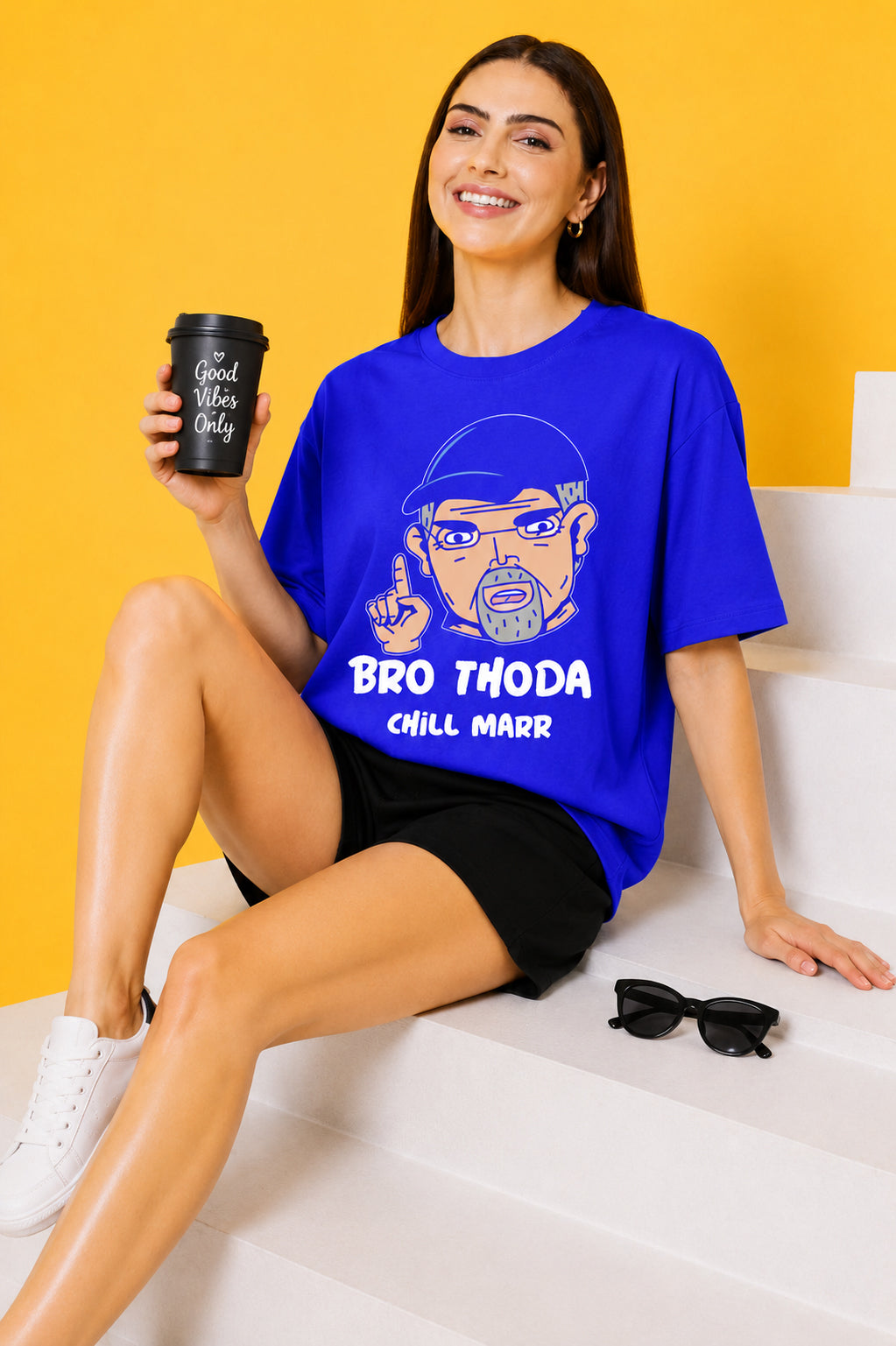 Bro Thoda Chill Kar Printed Oversized Baggy Loose Fit T-Shirt