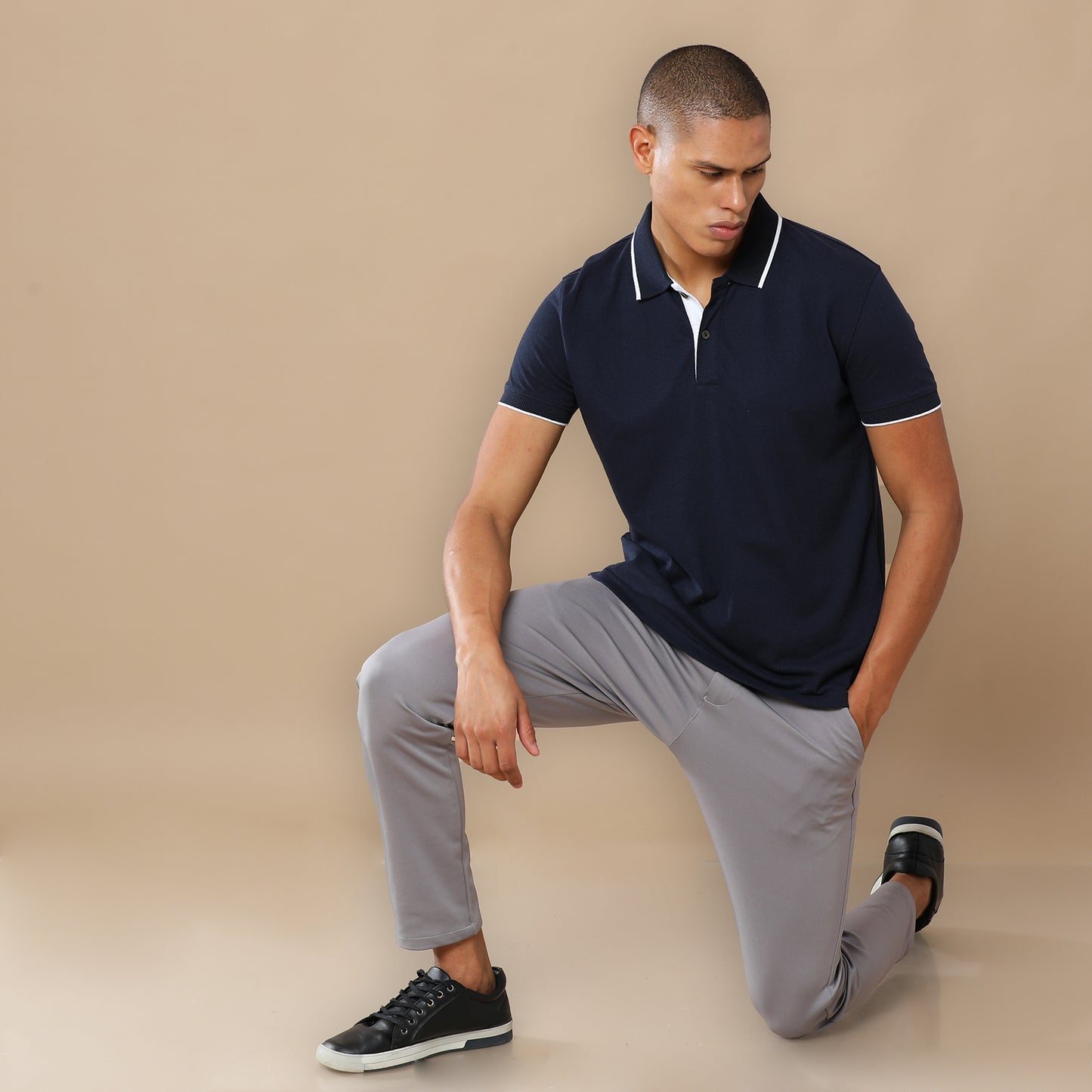 Sustainable Midnight Navy Blue Premium Polo T-Shirt with White Tipping