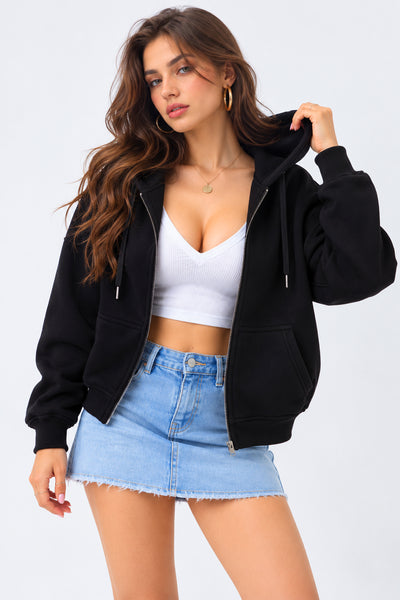 Women’s Plain Zipper Hooded Hoodie Stylish & Comfortable