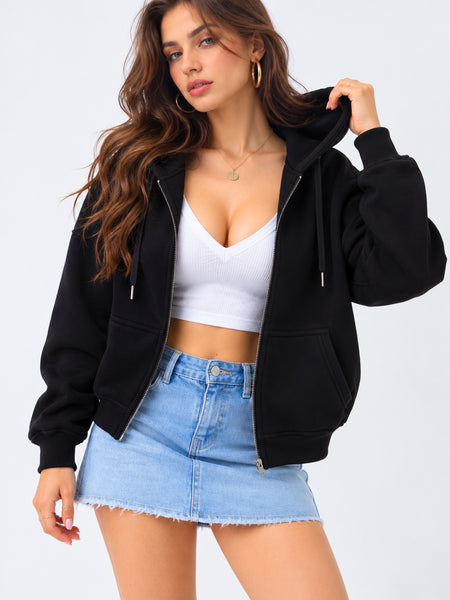 Women’s Plain Zipper Hooded Hoodie Stylish & Comfortable
