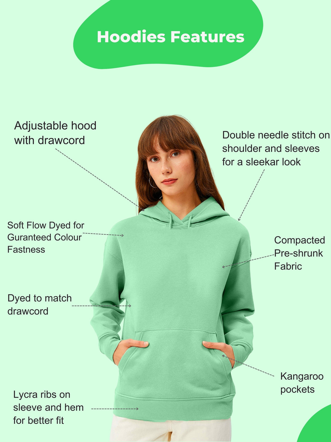 Women Plain Solid Pullover Hooded Hoodie Sweatshirt with 2 Kangaroo Pockets