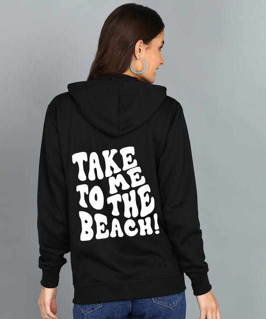 Take Me to The beach Back Printed Women Hooded Hoodies With 2 kangaroo Pockets