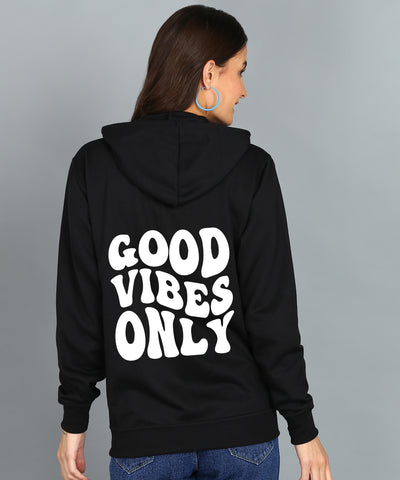 Back Printed Women's Cotton Full Zipper Sweatshirt Hoodies with Kangaroo Pocket Winter Wear Hooded Neck Sweatshirt