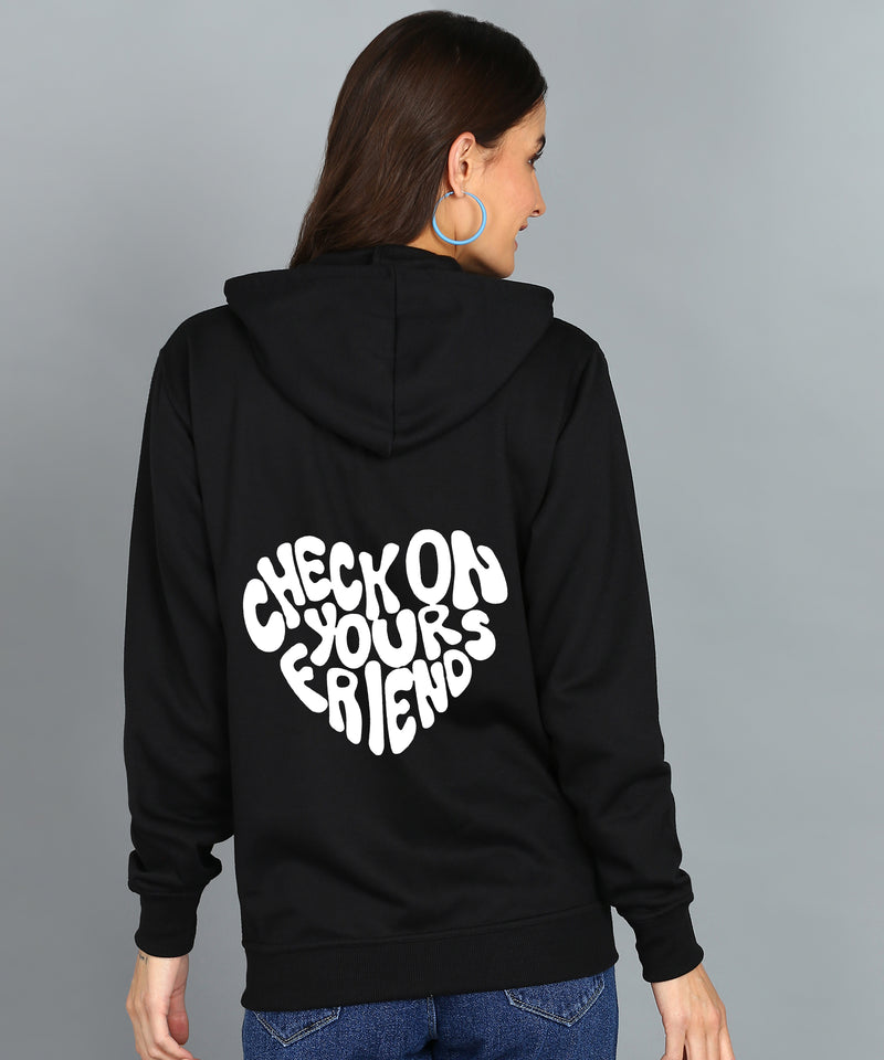 Back Printed Women's Cotton Full Zipper Sweatshirt Hoodies with Kangaroo Pocket Winter Wear Hooded Neck Sweatshirt