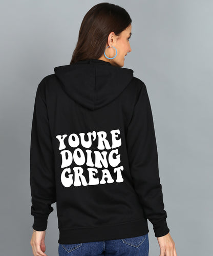 Back Printed Women's Cotton Full Zipper Sweatshirt Hoodies with Kangaroo Pocket Winter Wear Hooded Neck Sweatshirt