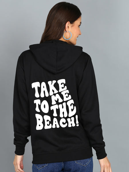 Take Me to The beach Back Printed Women Hooded Hoodies With 2 kangaroo Pockets