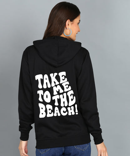 Take Me to The beach Back Printed Women Hooded Hoodies With 2 kangaroo Pockets