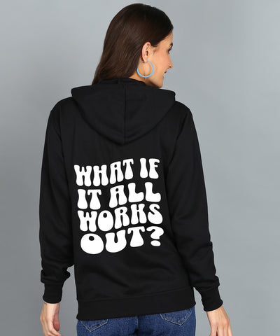 Back Printed Women's Cotton Full Zipper Sweatshirt Hoodies with Kangaroo Pocket Winter Wear Hooded Neck Sweatshirt