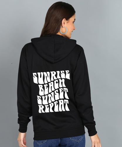 Back Printed Women's Cotton Full Zipper Sweatshirt Hoodies with Kangaroo Pocket Winter Wear Hooded Neck Sweatshirt