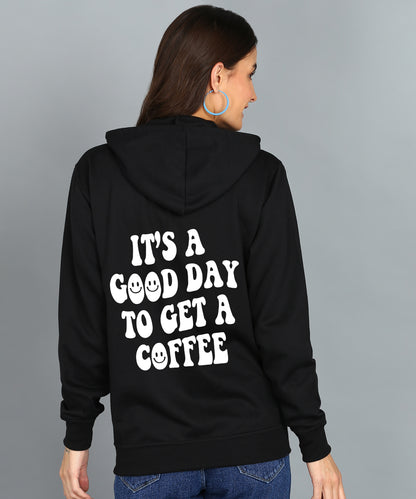 Back Printed Women's Cotton Full Zipper Sweatshirt Hoodies with Kangaroo Pocket Winter Wear Hooded Neck Sweatshirt