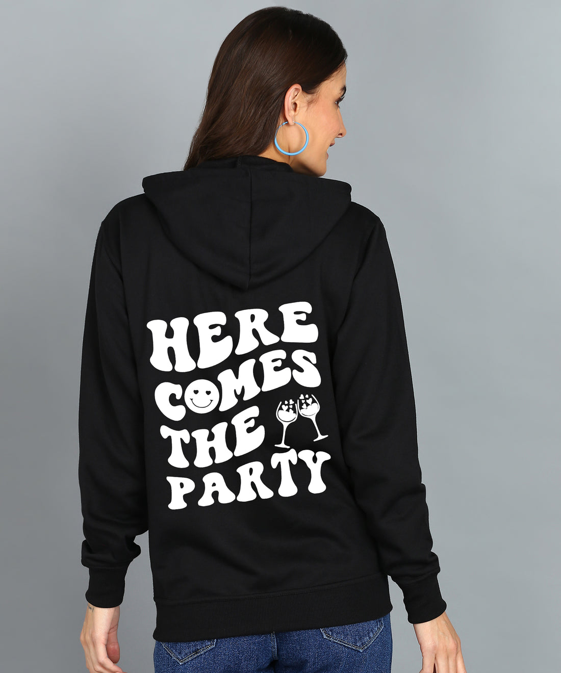 Back Printed Women's Cotton Full Zipper Sweatshirt Hoodies with Kangaroo Pocket Winter Wear Hooded Neck Sweatshirt