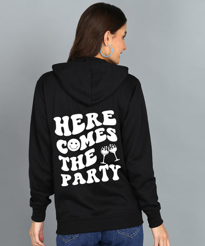Back Printed Women's Cotton Full Zipper Sweatshirt Hoodies with Kangaroo Pocket Winter Wear Hooded Neck Sweatshirt