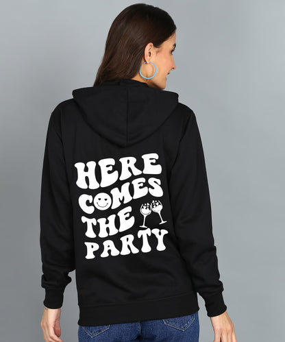 Back Printed Women's Cotton Full Zipper Sweatshirt Hoodies with Kangaroo Pocket Winter Wear Hooded Neck Sweatshirt