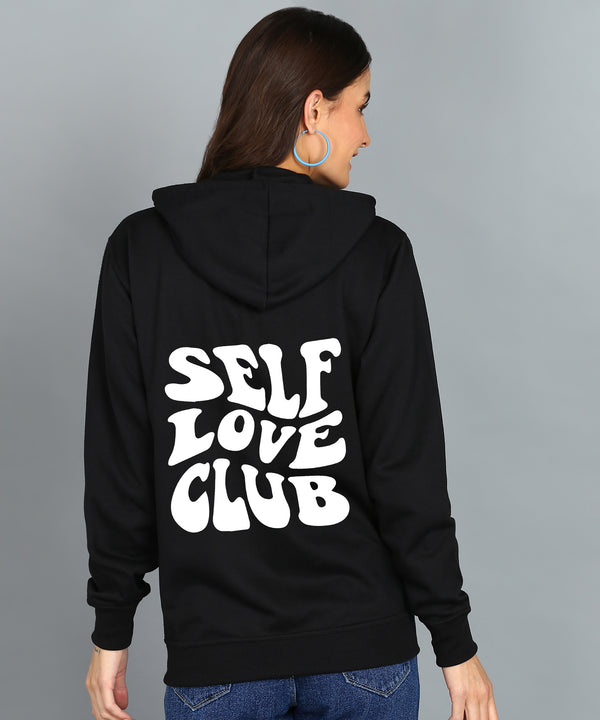 Self Love Club Back Printed Women's Cotton Full Zipper Sweatshirt Hoodies with Kangaroo Pocket Winter Wear Hooded Neck Sweatshirt