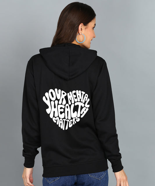 Back Printed Women's Cotton Full Zipper Sweatshirt Hoodies with Kangaroo Pocket Winter Wear Hooded Neck Sweatshirt