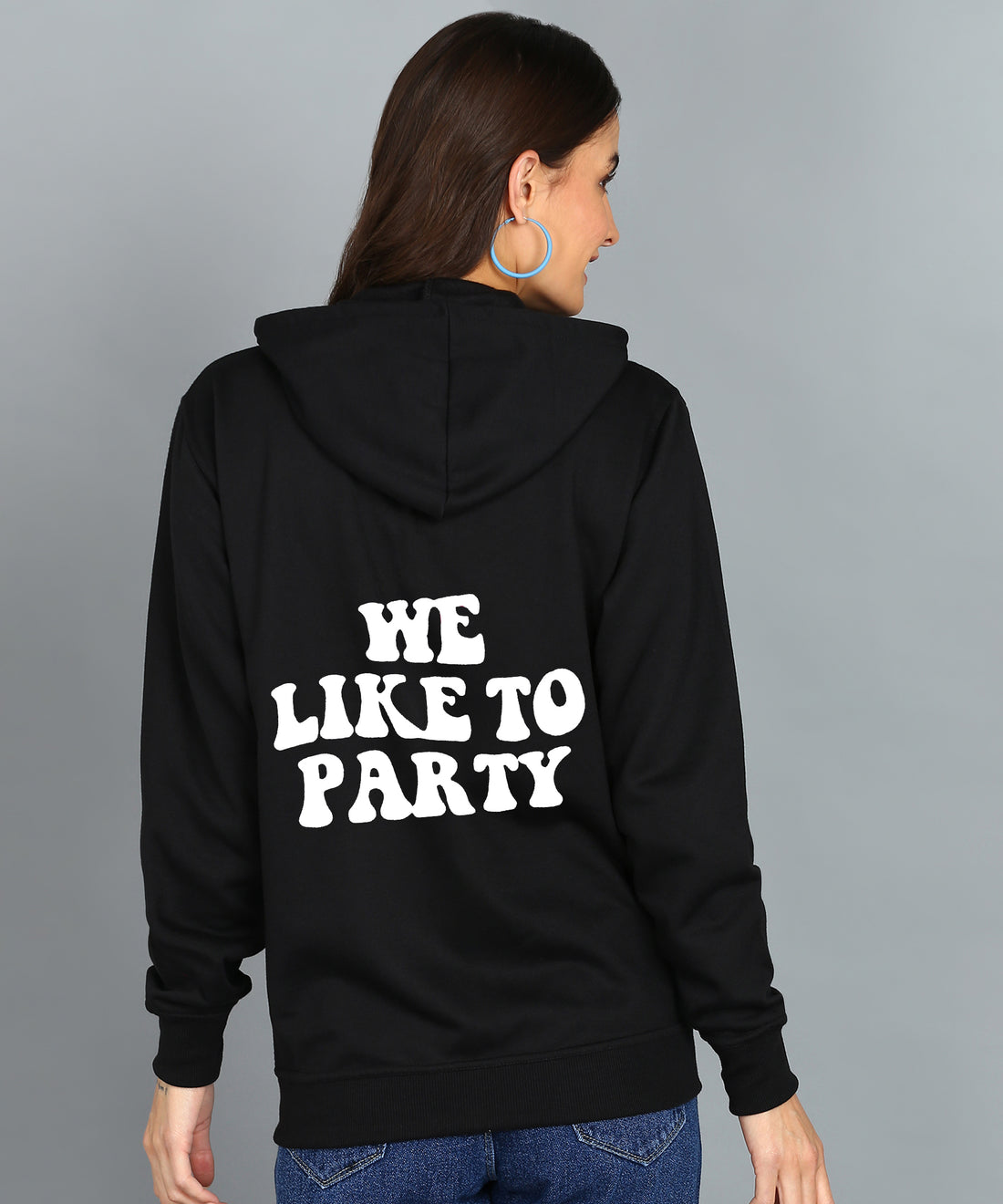 Back Printed Women's Cotton Full Zipper Sweatshirt Hoodies with Kangaroo Pocket Winter Wear Hooded Neck Sweatshirt