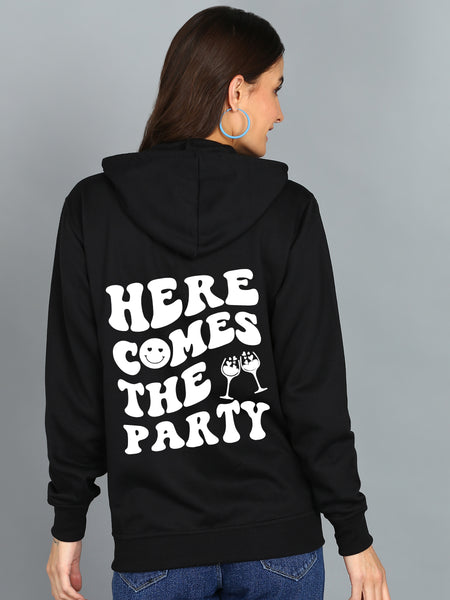 Back Printed Women's Cotton Full Zipper Sweatshirt Hoodies with Kangaroo Pocket Winter Wear Hooded Neck Sweatshirt