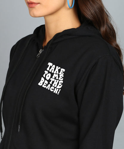 Take Me to The beach Back Printed Women Hooded Hoodies With 2 kangaroo Pockets