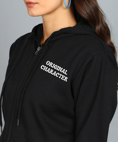 Back Printed Women's Cotton Full Zipper Sweatshirt Hoodies with Kangaroo Pocket Winter Wear Hooded Neck Sweatshirt