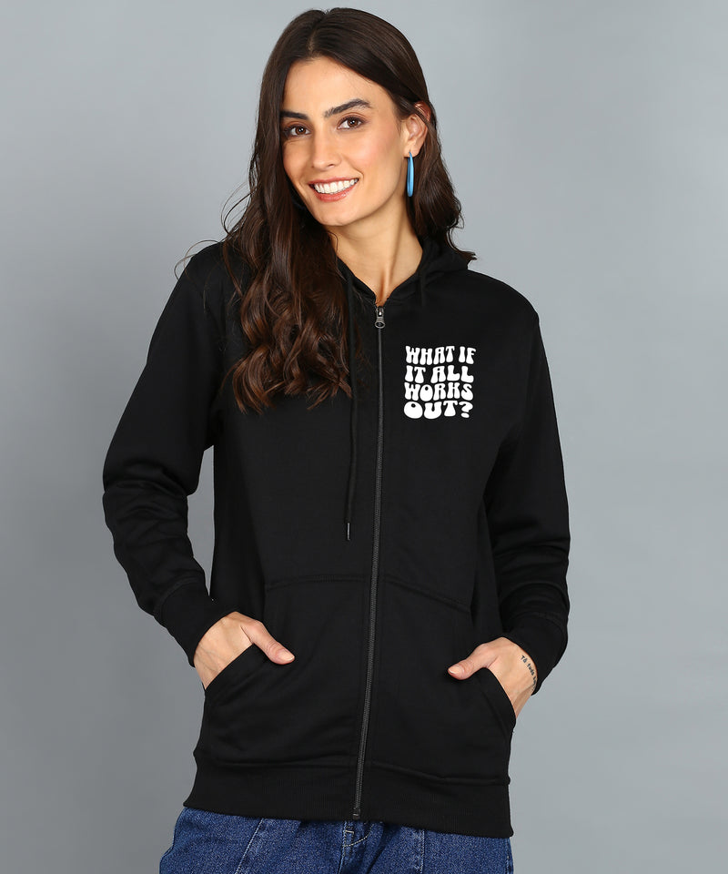Back Printed Women's Cotton Full Zipper Sweatshirt Hoodies with Kangaroo Pocket Winter Wear Hooded Neck Sweatshirt