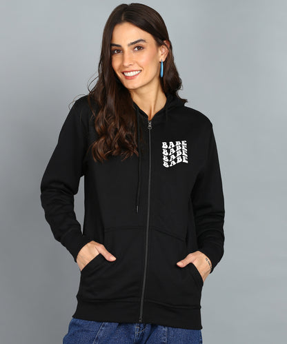 Back Printed Women's Cotton Full Zipper Sweatshirt Hoodies with Kangaroo Pocket Winter Wear Hooded Neck Sweatshirt