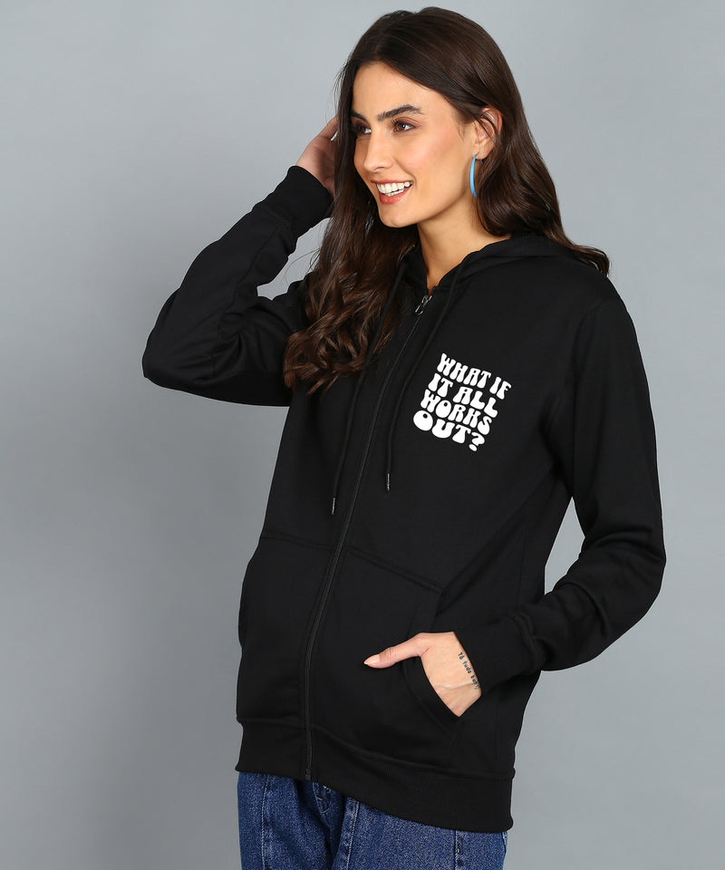 Back Printed Women's Cotton Full Zipper Sweatshirt Hoodies with Kangaroo Pocket Winter Wear Hooded Neck Sweatshirt