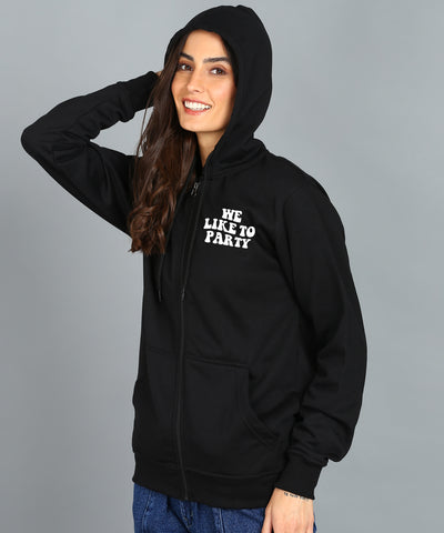 Back Printed Women's Cotton Full Zipper Sweatshirt Hoodies with Kangaroo Pocket Winter Wear Hooded Neck Sweatshirt