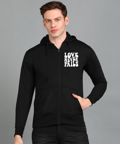 Love Never Fails Men's Back Printed Zipper Hoodie